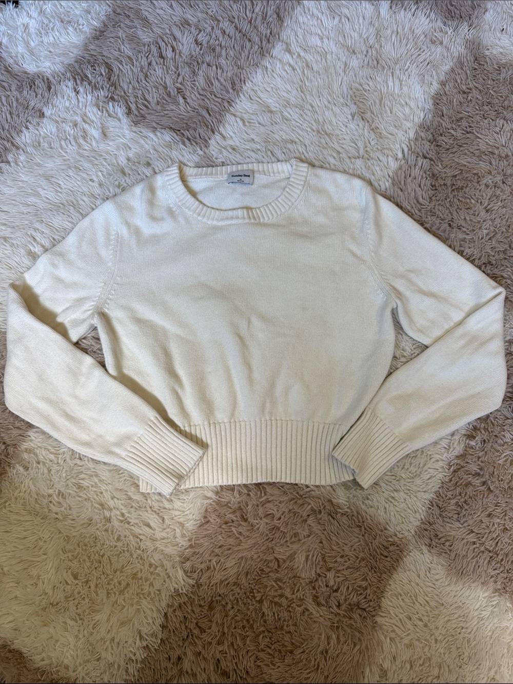 Sunday Best Cream Scoopneck Ribbed-Hem Sweater